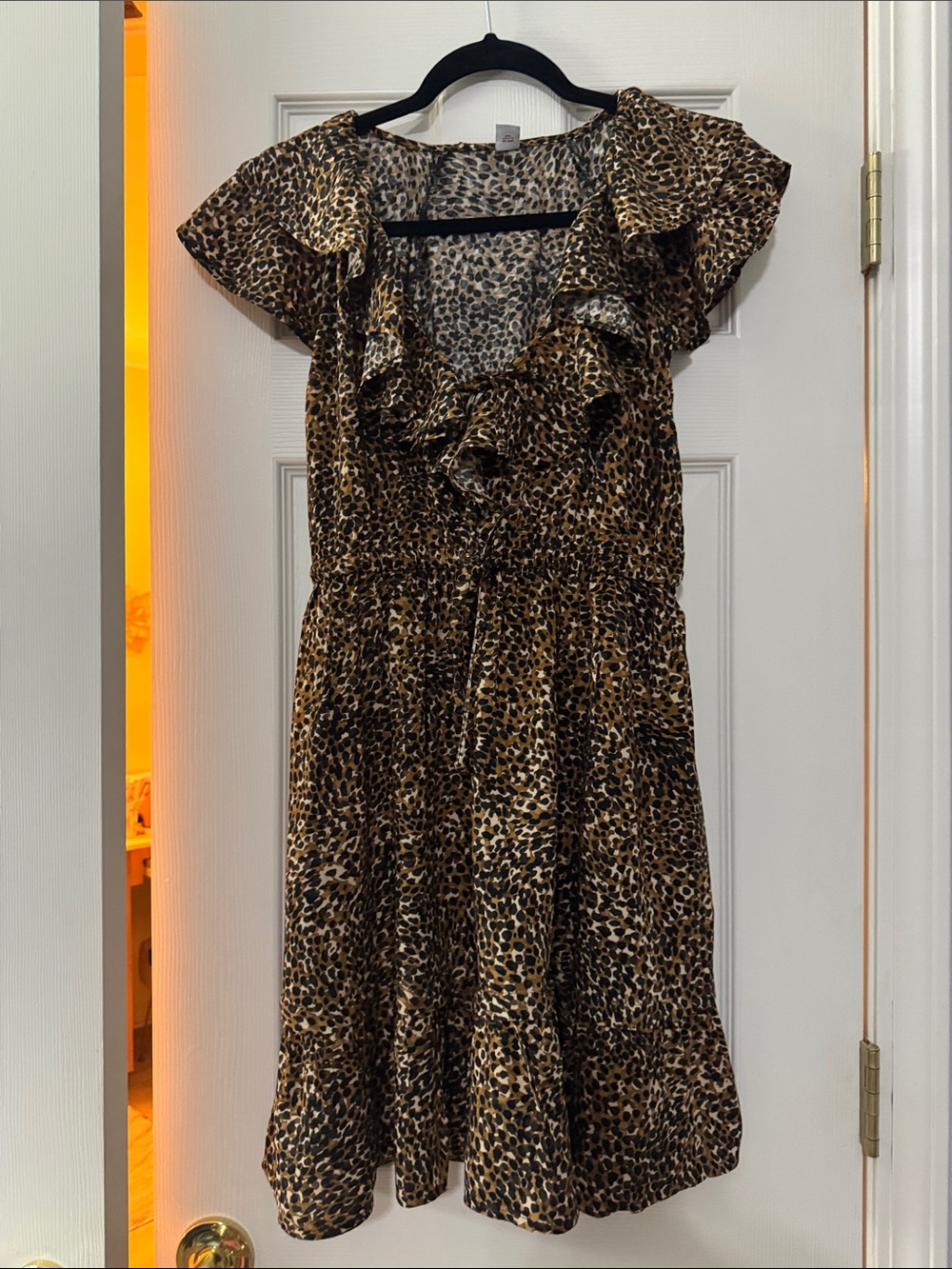 Old Navy Brown and Black Leopard Print Ruffle Dress